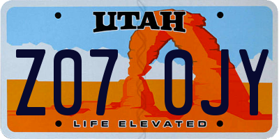 UT license plate Z070JY