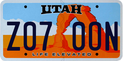 UT license plate Z070ON