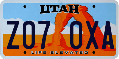 UT license plate Z070XA