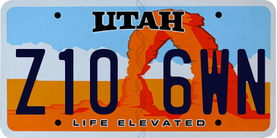 UT license plate Z106WN