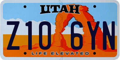 UT license plate Z106YN
