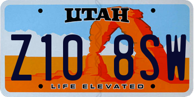 UT license plate Z108SW