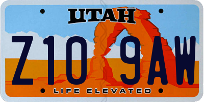 UT license plate Z109AW