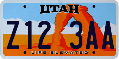 UT license plate Z123AA