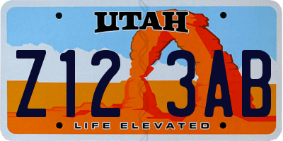 UT license plate Z123AB