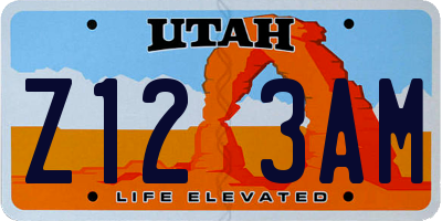 UT license plate Z123AM