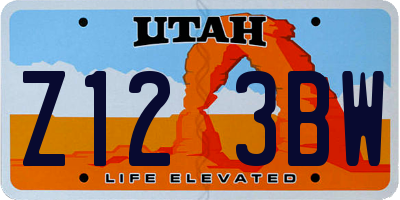 UT license plate Z123BW