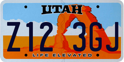 UT license plate Z123GJ