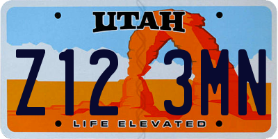 UT license plate Z123MN