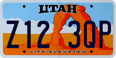 UT license plate Z123QP
