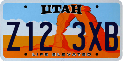 UT license plate Z123XB