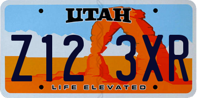 UT license plate Z123XR