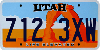UT license plate Z123XW