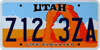 UT license plate Z123ZA
