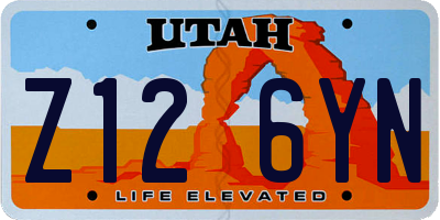 UT license plate Z126YN