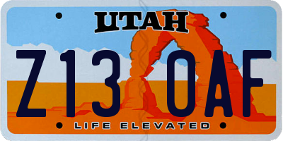 UT license plate Z130AF