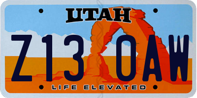 UT license plate Z130AW
