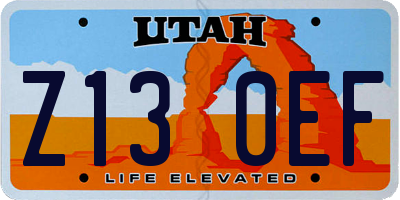 UT license plate Z130EF