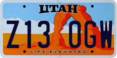 UT license plate Z130GW