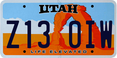 UT license plate Z130IW