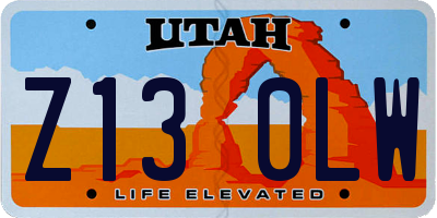 UT license plate Z130LW