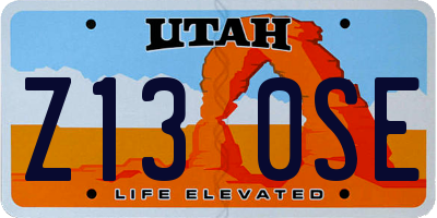 UT license plate Z130SE