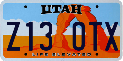 UT license plate Z130TX