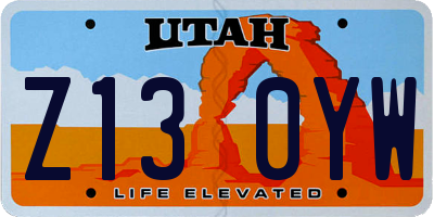 UT license plate Z130YW
