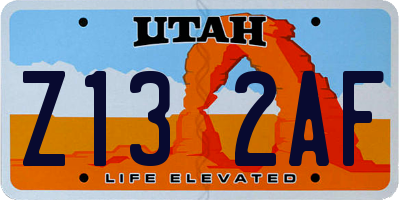 UT license plate Z132AF