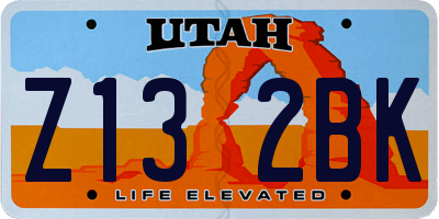 UT license plate Z132BK