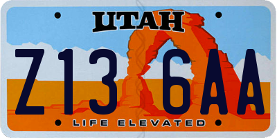 UT license plate Z136AA
