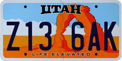 UT license plate Z136AK