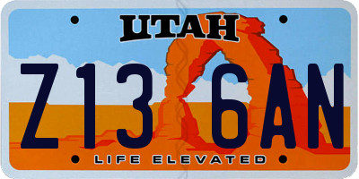 UT license plate Z136AN