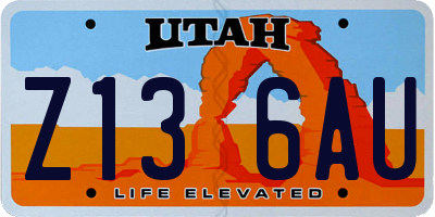 UT license plate Z136AU