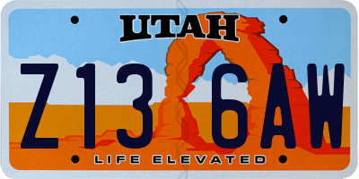 UT license plate Z136AW