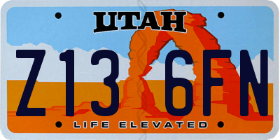 UT license plate Z136FN