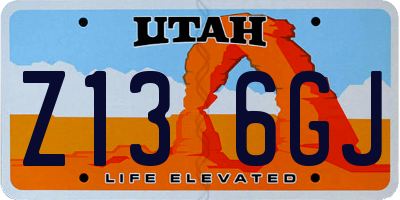 UT license plate Z136GJ