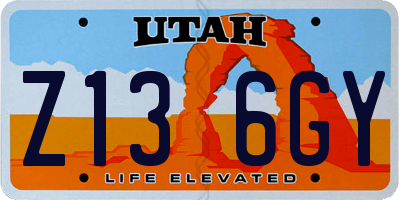 UT license plate Z136GY