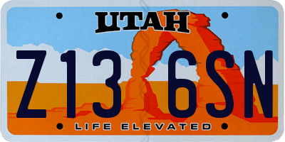 UT license plate Z136SN