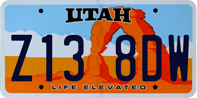UT license plate Z138DW