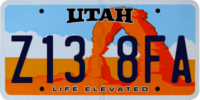 UT license plate Z138FA