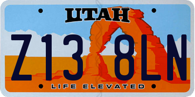 UT license plate Z138LN