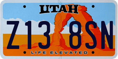 UT license plate Z138SN
