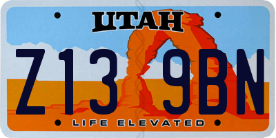 UT license plate Z139BN