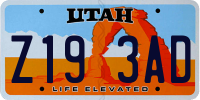 UT license plate Z193AD