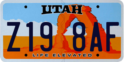 UT license plate Z198AF