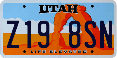 UT license plate Z198SN