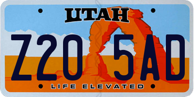 UT license plate Z205AD