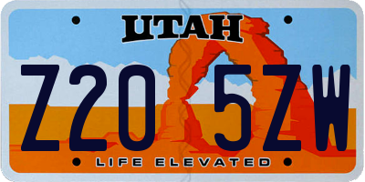 UT license plate Z205ZW