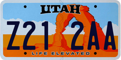 UT license plate Z212AA
